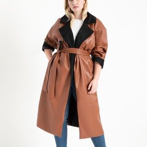 Eloquii Colorblocked Faux Leather Coat - NO BELT